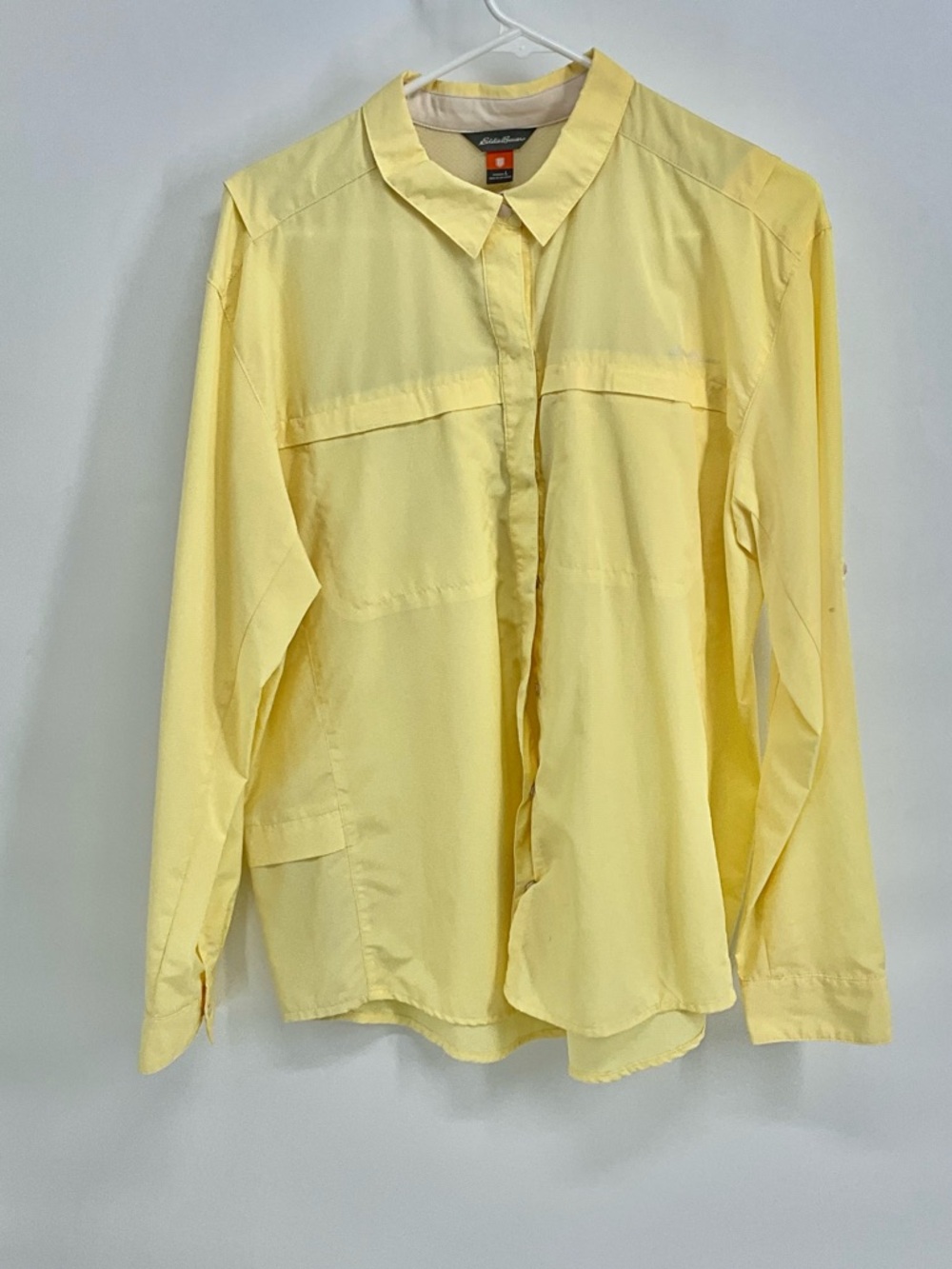 Eddie Bauer SPF Pale Yellow Button-Up Shirt L